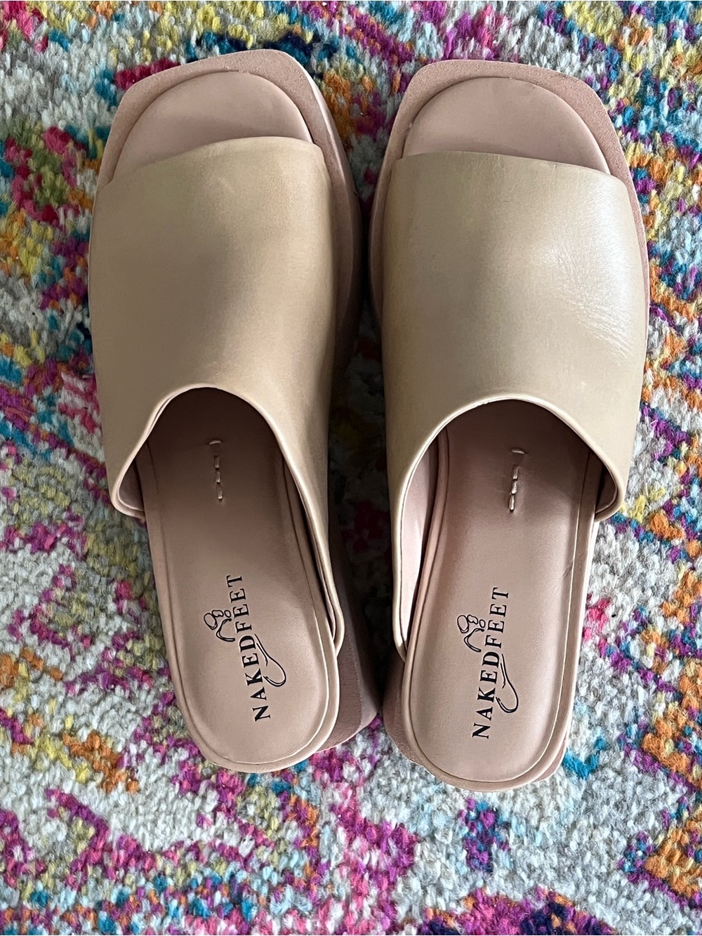 Naked Feet Beige Open-Toe Slide Mules